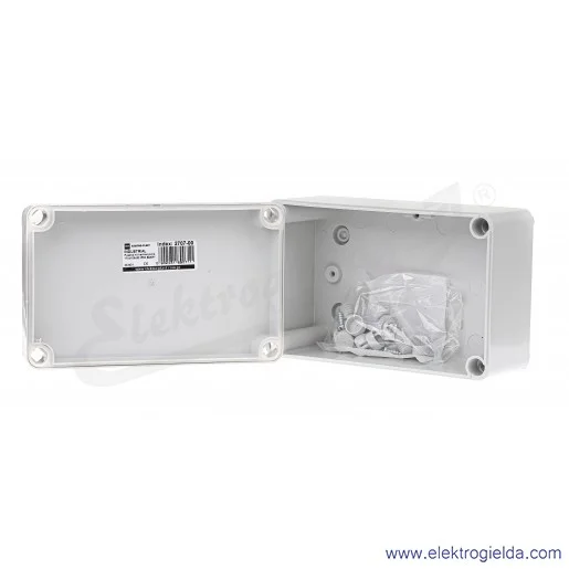 Puszka natynkowa 2707-00, 170x105x82mm, szara RAL7035, wew. wymiary 164X99X67mm, IP65 Puszka natynkowa 2707-00, 170x105x82mm, szara RAL7035, wew. wymiary 164X99X67mm, IP65
