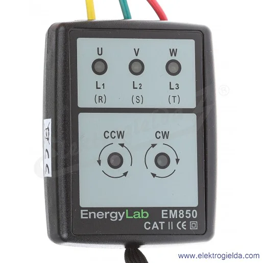 Tester kolejności faz 111565 EM850 200...480VAC normy PN-EN61010-1 CAT II 600V EnergyLab Tester kolejności faz 111565 EM850 200...480VAC normy PN-EN61010-1 CAT II 600V EnergyLab