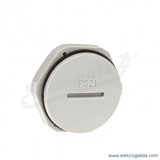 Zaślepka z tworzywa E03DK-02110300603 DZ2 21, PG21, szara z nakrętką i uszczelką Zaślepka z tworzywa E03DK-02110300603 DZ2 21, PG21, szara z nakrętką i uszczelką