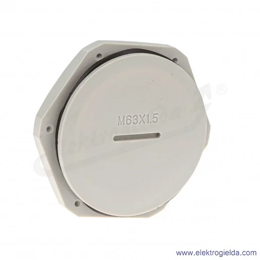 Zaślepka z tworzywa E03DK-02110400801 DZ2 63 M63x1.5 szara z nakrętką i uszczelką Zaślepka z tworzywa E03DK-02110400801 DZ2 63 M63x1.5 szara z nakrętką i uszczelką