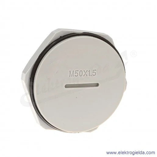 Zaślepka z tworzywa E03DK-02110400701 DZ2 50M M50x1.5, szara z nakrętką i uszczelką Zaślepka z tworzywa E03DK-02110400701 DZ2 50M M50x1.5, szara z nakrętką i uszczelką