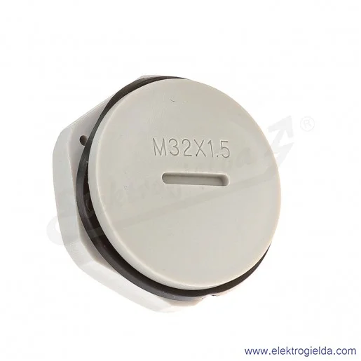 Zaślepka z tworzywa E03DK-02110400501 DZ2 32M, M32x1.5, szara z nakrętką i uszczelką Zaślepka z tworzywa E03DK-02110400501 DZ2 32M, M32x1.5, szara z nakrętką i uszczelką