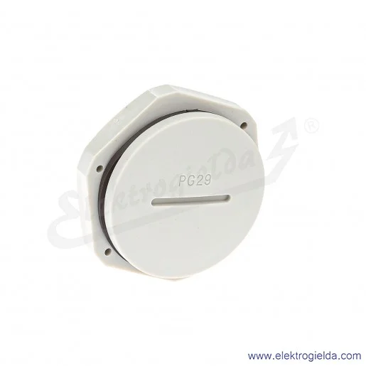 Zaślepka z tworzywa E03DK-02110300703 DZ2 29, PG29, szara z nakrętką i uszczelką Zaślepka z tworzywa E03DK-02110300703 DZ2 29, PG29, szara z nakrętką i uszczelką