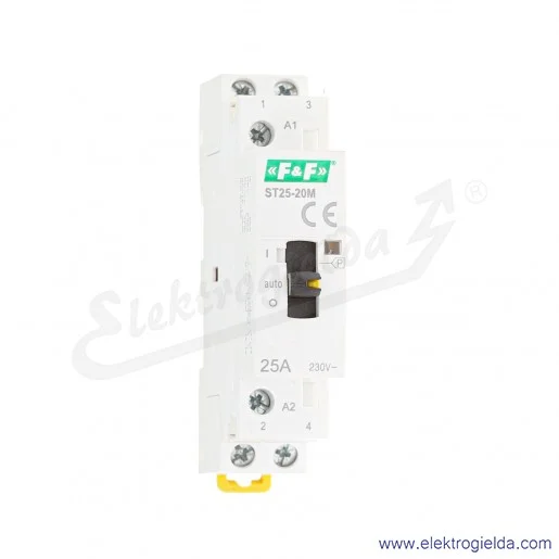 Stycznik modułowy ST25-20-M ze sterowaniem ręcznym, styki 2NO, I 25A, napięcie cewki 230VAC, 1 moduł Stycznik modułowy ST25-20-M ze sterowaniem ręcznym, styki 2NO, I 25A, napięcie cewki 230VAC, 1 moduł