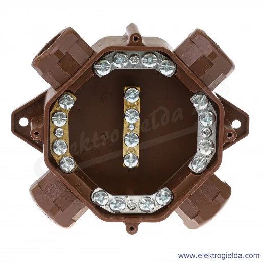Puszka brązowa F1.0303 F11  IP67 4xPG16 z zaciskami 5x4mm2 Puszka brązowa F1.0303 F11  IP67 4xPG16 z zaciskami 5x4mm2