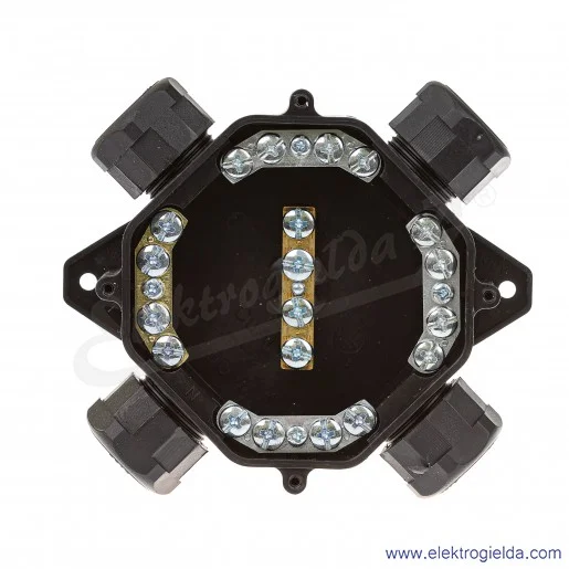 Puszka czarna F1.0173 F11 IP67 4xPG16 z zaciskami 5x4mm2 Puszka czarna F1.0173 F11 IP67 4xPG16 z zaciskami 5x4mm2