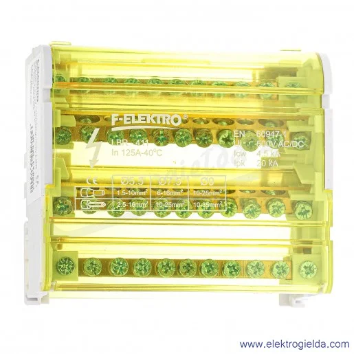 Blok rozdzielczy F2.0044 LBR-411 22x35mm2, 2x25mm2, 7x16mm2 11 otworów, 125A Blok rozdzielczy F2.0044 LBR-411 22x35mm2, 2x25mm2, 7x16mm2 11 otworów, 125A