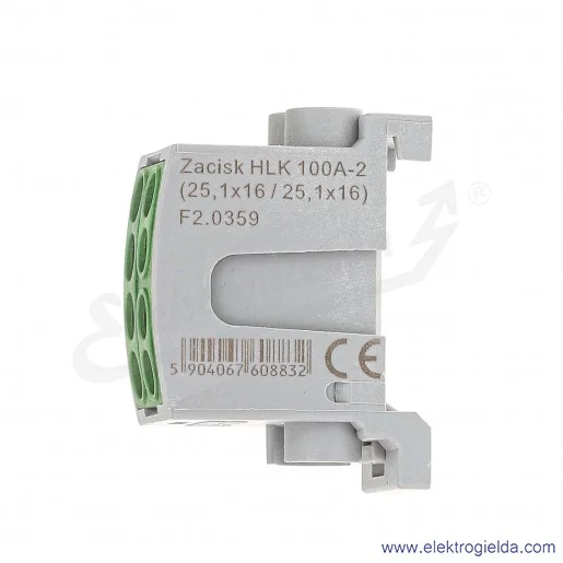 Blok rozdzielczy F2.0359 HLK100A-2 zielony zacisk 1x16, 1x25 Blok rozdzielczy F2.0359 HLK100A-2 zielony zacisk 1x16, 1x25