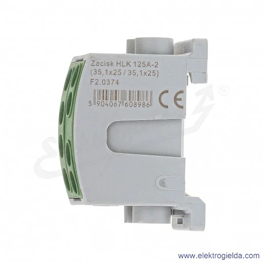 Blok rozdzielczy F2.0374 HLK125A-2 zielony zacisk 1x25, 1x35 wymiar 55x26x38mm Blok rozdzielczy F2.0374 HLK125A-2 zielony zacisk 1x25, 1x35 wymiar 55x26x38mm