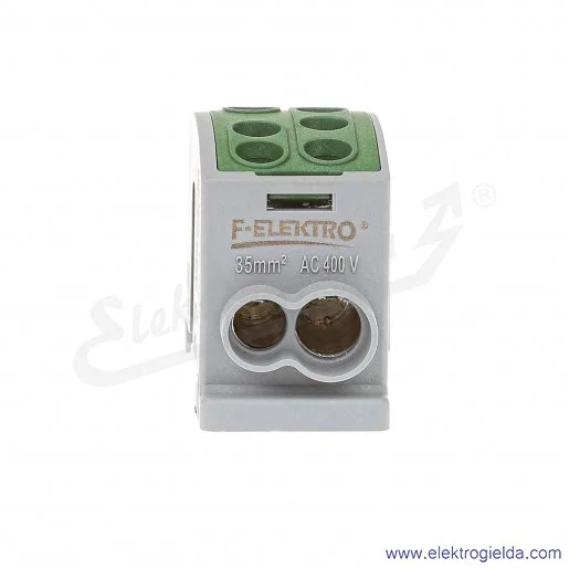 Blok rozdzielczy F2.0374 HLK125A-2 zielony zacisk 1x25, 1x35 wymiar 55x26x38mm Blok rozdzielczy F2.0374 HLK125A-2 zielony zacisk 1x25, 1x35 wymiar 55x26x38mm