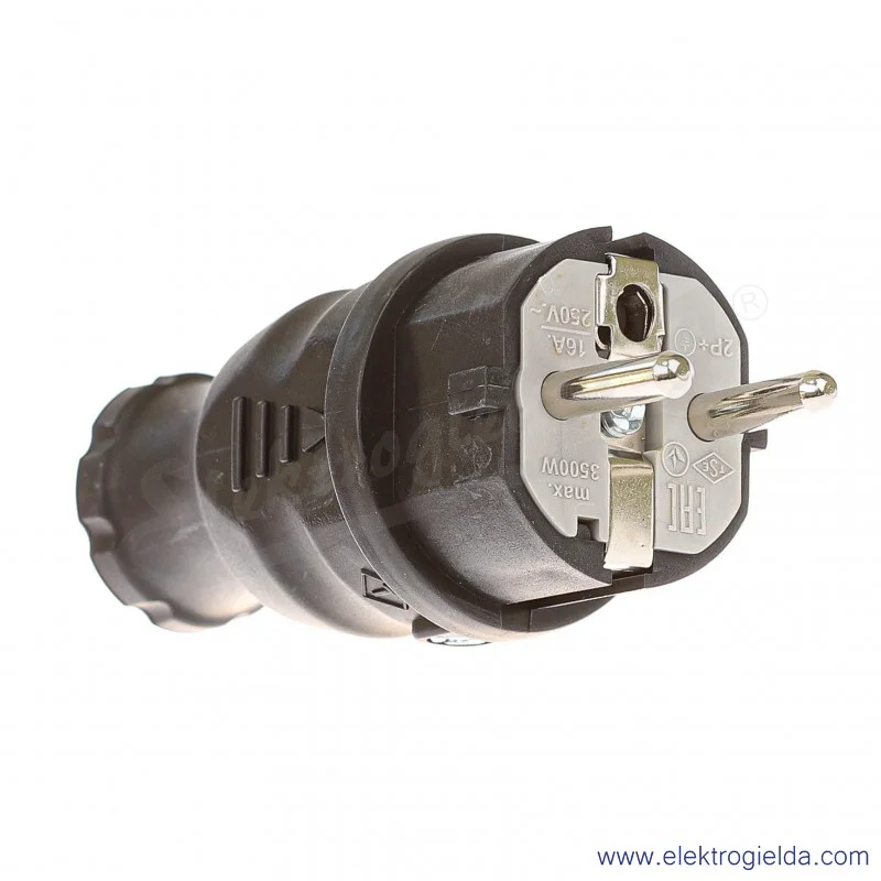 Wtyczka gumowa F6 16A/230V IP44 czarna Wtyczka gumowa F6 16A/230V IP44 czarna