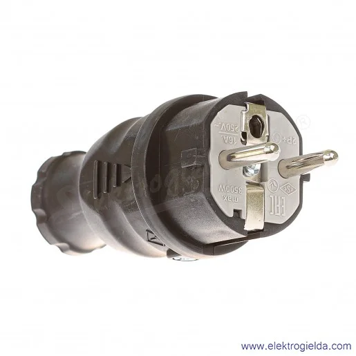 Wtyczka gumowa F6 16A/230V IP44 czarna Wtyczka gumowa F6 16A/230V IP44 czarna