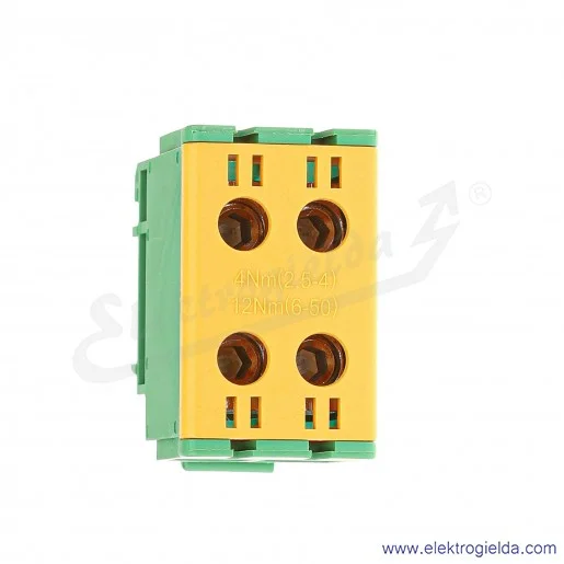 Złączka szynowa śrubowa F2.0296 LZ w korpusie ZU 2x50mm żółto-zielona Złączka szynowa śrubowa F2.0296 LZ w korpusie ZU 2x50mm żółto-zielona