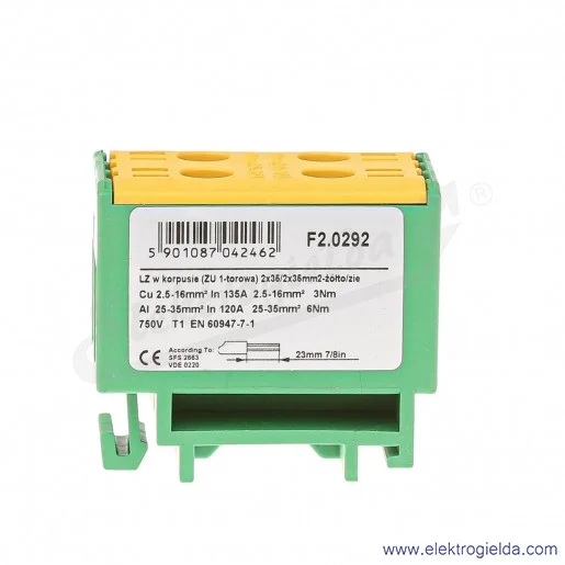 Złączka szynowa śrubowa F2.0292 LZ w korpusie ZU 2x35mm szara Złączka szynowa śrubowa F2.0292 LZ w korpusie ZU 2x35mm szara