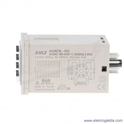 Przekaźnik czasowy AH4CN-RG 230V Zakres: 0,01s÷9990h, SPDT, 100÷240VAC Przekaźnik czasowy AH4CN-RG 230V Zakres: 0,01s÷9990h, SPDT, 100÷240VAC