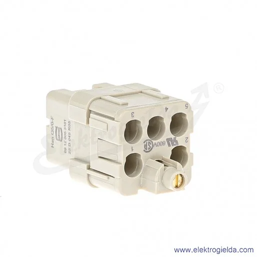 Wkład złącza 09120053101 Han Q 5/0 Q5/0-F 5P+PE żeński, 16A Wkład złącza 09120053101 Han Q 5/0 Q5/0-F 5P+PE żeński, 16A
