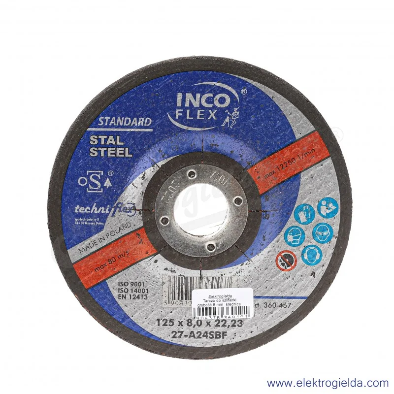 Tarcza do metalu 27-A24SBF grubość 8 mm  średnica 125mm, otwór 22.23mm Tarcza do metalu 27-A24SBF grubość 8 mm  średnica 125mm, otwór 22.23mm