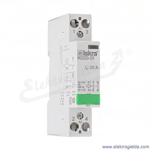 Stycznik modułowy 30.046.024 IKD20-20 20A 2NO napięcie cewki 24VAC/DC, HUM-FREE Stycznik modułowy 30.046.024 IKD20-20 20A 2NO napięcie cewki 24VAC/DC, HUM-FREE