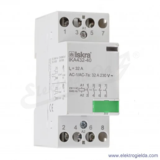 Stycznik modułowy 30.046.849 IKA432-40 4NO 32A, napięcie cewki 230VAC Stycznik modułowy 30.046.849 IKA432-40 4NO 32A, napięcie cewki 230VAC