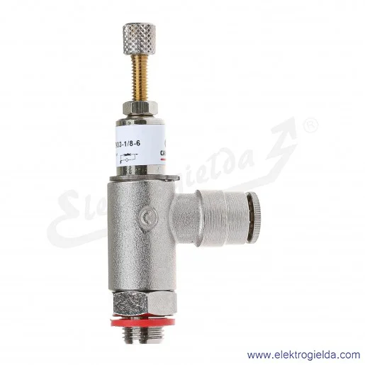Zawór dławiąco- zwrotny GMVU 903-1/8-6, G1/8, Fi 6, 1-10 bar, 440 l/min, dławienie na wlocie, regulacja śrubą radełkowaną, Camoz Zawór dławiąco- zwrotny GMVU 903-1/8-6, G1/8, Fi 6, 1-10 bar, 440 l/min, dławienie na wlocie, regulacja śrubą radełkowaną, Camoz