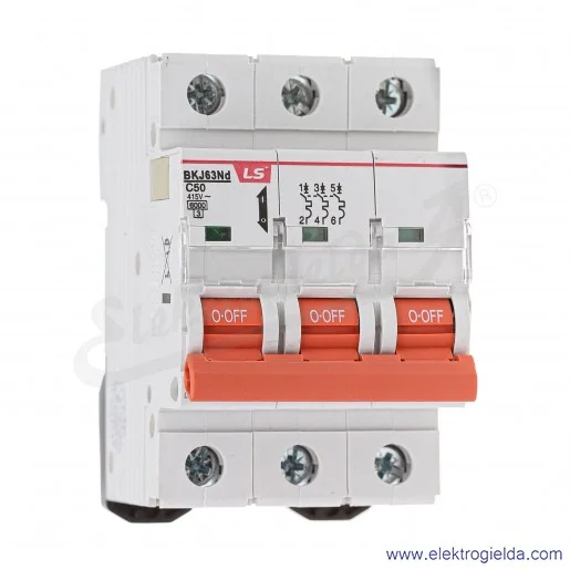Wyłącznik nadprądowy BKN 3P, charakterystyka C, 50A Wyłącznik nadprądowy BKN 3P, charakterystyka C, 50A