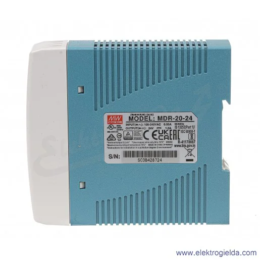 Zasilacz impulsowy MDR-20-24 napięcie zasilania 85..264VAC lub 120..370VDC, napięcie wyjściowe 24VDC, prąd 1A Zasilacz impulsowy MDR-20-24 napięcie zasilania 85..264VAC lub 120..370VDC, napięcie wyjściowe 24VDC, prąd 1A