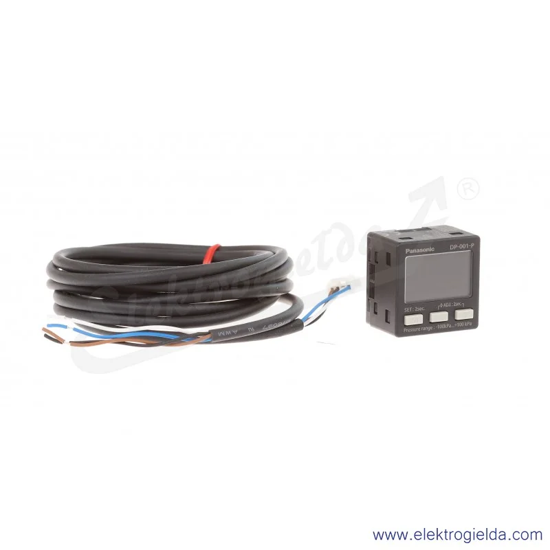 Czujnik ciśnienia niskociśnieniowy z wyświetlaczem LCD DP-001-P, -1..1 bar, gwint wewnętrzny M5, PNP, kabel 2M Czujnik ciśnienia niskociśnieniowy z wyświetlaczem LCD DP-001-P, -1..1 bar, gwint wewnętrzny M5, PNP, kabel 2M