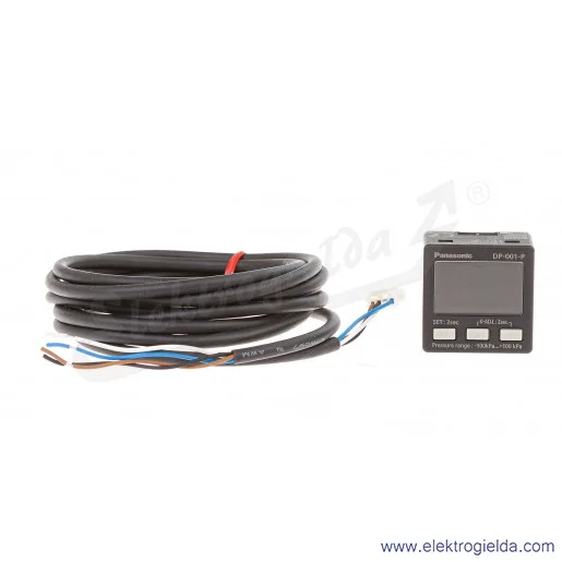 Czujnik ciśnienia niskociśnieniowy z wyświetlaczem LCD DP-001-P, -1..1 bar, gwint wewnętrzny M5, PNP, kabel 2M Czujnik ciśnienia niskociśnieniowy z wyświetlaczem LCD DP-001-P, -1..1 bar, gwint wewnętrzny M5, PNP, kabel 2M