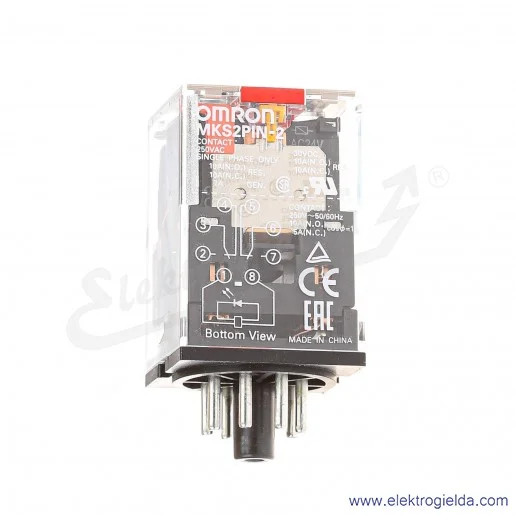 Przekaźnik elektromagnetyczny MKS2PIN2AC24 24VAC 10A DPDT, napięcie przełączane 250VAC/DC, gniazdo okrągłe 8-pin Przekaźnik elektromagnetyczny MKS2PIN2AC24 24VAC 10A DPDT, napięcie przełączane 250VAC/DC, gniazdo okrągłe 8-pin