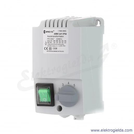 Regulator autotransformatorowy ARW 3.0/1 - 3A 230VAC, 5-stopniowa regulacja  Regulator autotransformatorowy ARW 3.0/1 - 3A 230VAC, 5-stopniowa regulacja