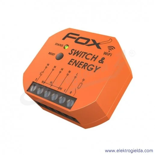 Pojedynczy przekaźnik WI-R1S1-P FOX Switch&Energy 230V Wi-Fi z kontrolą parametrów sieci Pojedynczy przekaźnik WI-R1S1-P FOX Switch&Energy 230V Wi-Fi z kontrolą parametrów sieci