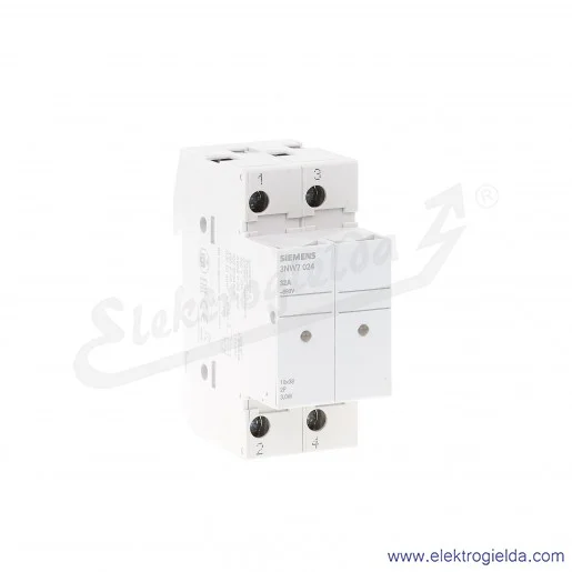 Podstawa bezpiecznikowa 3NW7024-4 do wkładek cylindrycznych 0, 10X38MM, 32A, 2-biegunowy, montaż DIN Podstawa bezpiecznikowa 3NW7024-4 do wkładek cylindrycznych 0, 10X38MM, 32A, 2-biegunowy, montaż DIN
