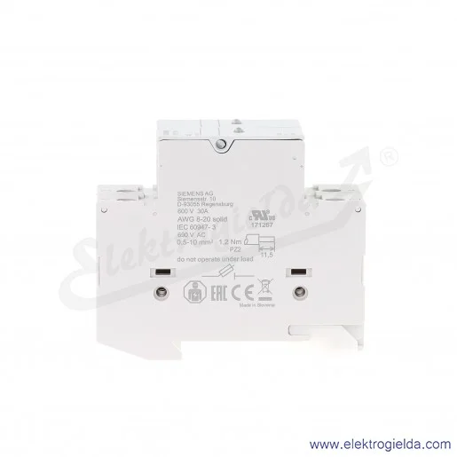 Podstawa bezpiecznikowa 3NW7024-4 do wkładek cylindrycznych 0, 10X38MM, 32A, 2-biegunowy, montaż DIN Podstawa bezpiecznikowa 3NW7024-4 do wkładek cylindrycznych 0, 10X38MM, 32A, 2-biegunowy, montaż DIN