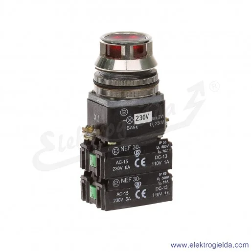 Przycisk sterowniczy NEF30 KLc4X 230V czerwony kryty podświetlany 30mm 4NO Przycisk sterowniczy NEF30 KLc4X 230V czerwony kryty podświetlany 30mm 4NO