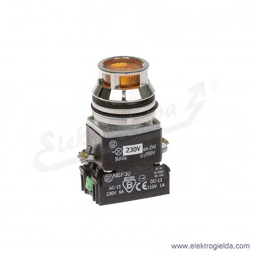 Przycisk sterowniczy NEF30 KLgXY 230V żółty kryty podświetlany 30mm 1NO+1NC Przycisk sterowniczy NEF30 KLgXY 230V żółty kryty podświetlany 30mm 1NO+1NC