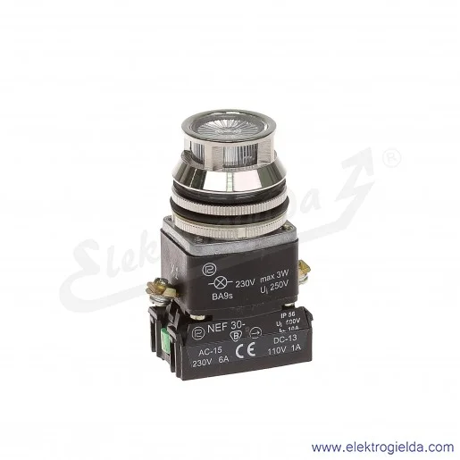 Przycisk sterowniczy NEF30 KLbXY 230V biały kryty podświetlany 30mm 1NO+1NC Przycisk sterowniczy NEF30 KLbXY 230V biały kryty podświetlany 30mm 1NO+1NC