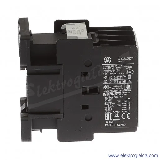 Stycznik CL02A310T6 230V AC 50/60 HZ, 1NO, 7.5KW/400V AC-3, 32A AC-1, 3-polowy Stycznik CL02A310T6 230V AC 50/60 HZ, 1NO, 7.5KW/400V AC-3, 32A AC-1, 3-polowy