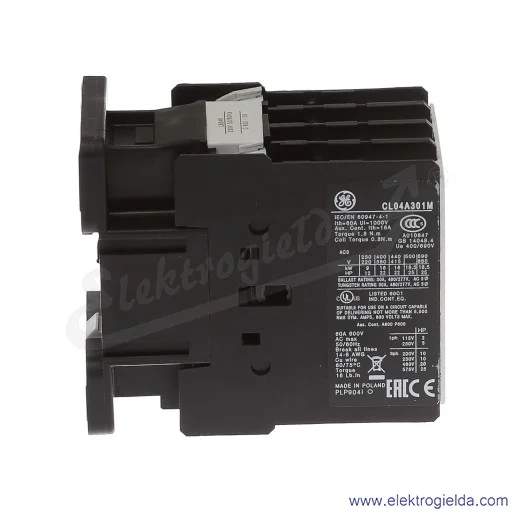 Stycznik CL04A301M6 230V AC 50/60 HZ, 1NC, 16KW/400V AC-3, 60A AC-1, 3-polowy Stycznik CL04A301M6 230V AC 50/60 HZ, 1NC, 16KW/400V AC-3, 60A AC-1, 3-polowy