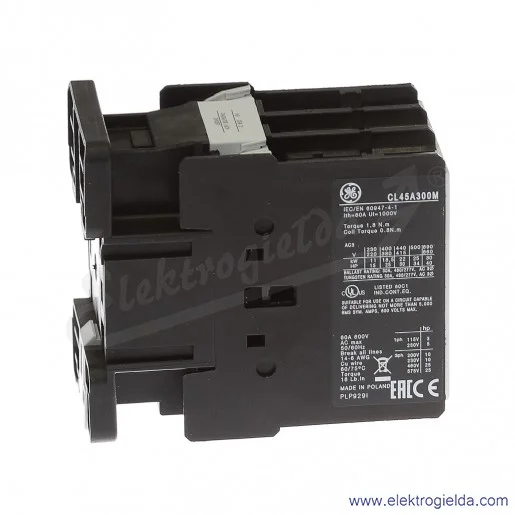 Stycznik CL45A300M2 42V AC 50/60 HZ, 18.5KW/400V AC-3, 60A AC-1, 3-polowy Stycznik CL45A300M2 42V AC 50/60 HZ, 18.5KW/400V AC-3, 60A AC-1, 3-polowy