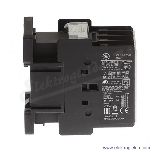 Stycznik CL02A301T1 24V AC 50/60 HZ, 1NC, 7.5KW/400V AC-3, 32A AC-1, 3-polowy Stycznik CL02A301T1 24V AC 50/60 HZ, 1NC, 7.5KW/400V AC-3, 32A AC-1, 3-polowy