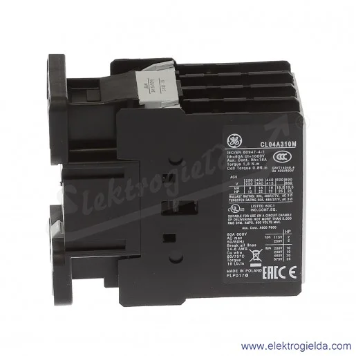 Stycznik CL04A310M1 24V AC 50/60 HZ, 1NO, 16KW/400V AC-3, 60A AC-1, 3-polowy Stycznik CL04A310M1 24V AC 50/60 HZ, 1NO, 16KW/400V AC-3, 60A AC-1, 3-polowy