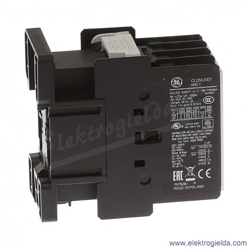 Stycznik CL01A310T6 230V AC 50/60 HZ, 1NO, 5.5KW/400V AC-3, 25A AC-1, 3-polowy Stycznik CL01A310T6 230V AC 50/60 HZ, 1NO, 5.5KW/400V AC-3, 25A AC-1, 3-polowy