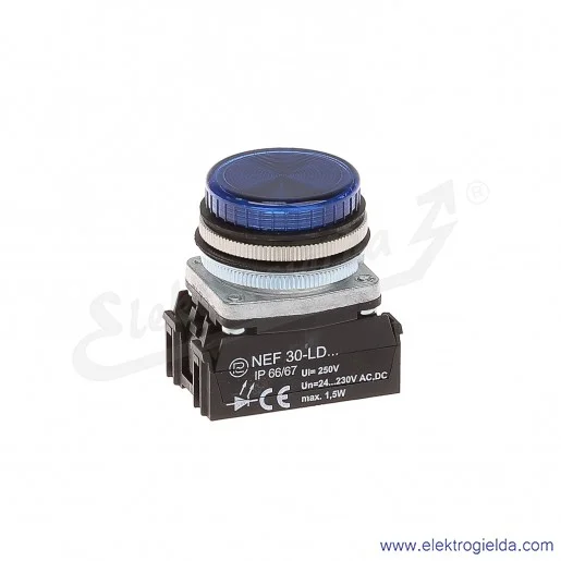 Lampka sygnalizacyjna NEF30 LDn 24-240V AC/DC niebieska klosz płaski 30mm Lampka sygnalizacyjna NEF30 LDn 24-240V AC/DC niebieska klosz płaski 30mm