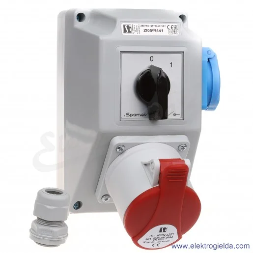 ZI05\R441 zestaw instalacyjny O-I/32A,3P+N+PE, (2P+PE), dławik M25,kolor szary, IP44 ZI05\R441 zestaw instalacyjny O-I/32A,3P+N+PE, (2P+PE), dławik M25,kolor szary, IP44