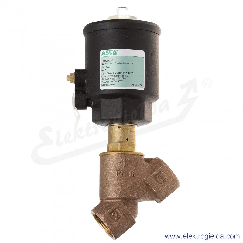 E290B038 zawór pneumatyczny  2/2 NC G1 0-10bar -10...+184, korpus mosiężny, gwint  1 cal wewnętrzny E290B038 zawór pneumatyczny  2/2 NC G1 0-10bar -10...+184, korpus mosiężny, gwint  1 cal wewnętrzny