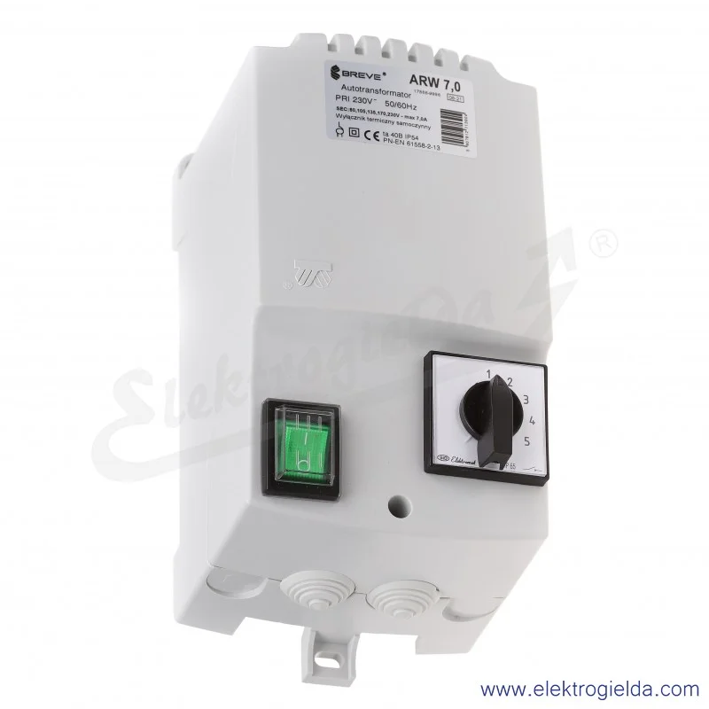 Regulator autotransformatorowy ARW 7.0 - 7A 230VAC, 5-stopniowa regulacja  Regulator autotransformatorowy ARW 7.0 - 7A 230VAC, 5-stopniowa regulacja