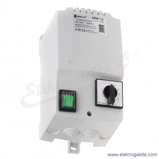 Regulator autotransformatorowy ARW 7.0 - 7A 230VAC, 5-stopniowa regulacja  Regulator autotransformatorowy ARW 7.0 - 7A 230VAC, 5-stopniowa regulacja