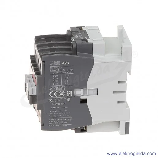 Stycznik A26-40-00 24V AC 50/60 HZ, 11KW/400V AC-3, 45A AC-1, 4-polowy Stycznik A26-40-00 24V AC 50/60 HZ, 11KW/400V AC-3, 45A AC-1, 4-polowy