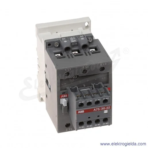 Stycznik A75-30-22 400V AC 50/60 HZ, 2NO+2NC, 37KW/400V AC-3, 125A AC-1, 3-polowy Stycznik A75-30-22 400V AC 50/60 HZ, 2NO+2NC, 37KW/400V AC-3, 125A AC-1, 3-polowy