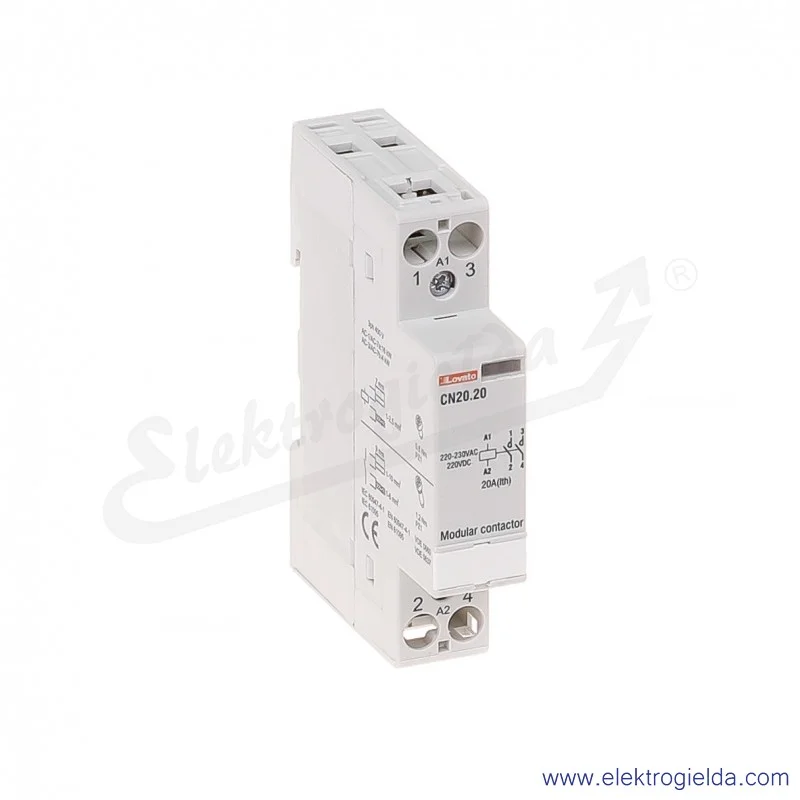 Stycznik modułowy CN2011220 1NO+1NC 230VAC/220VDC, Ith 20A Stycznik modułowy CN2011220 1NO+1NC 230VAC/220VDC, Ith 20A